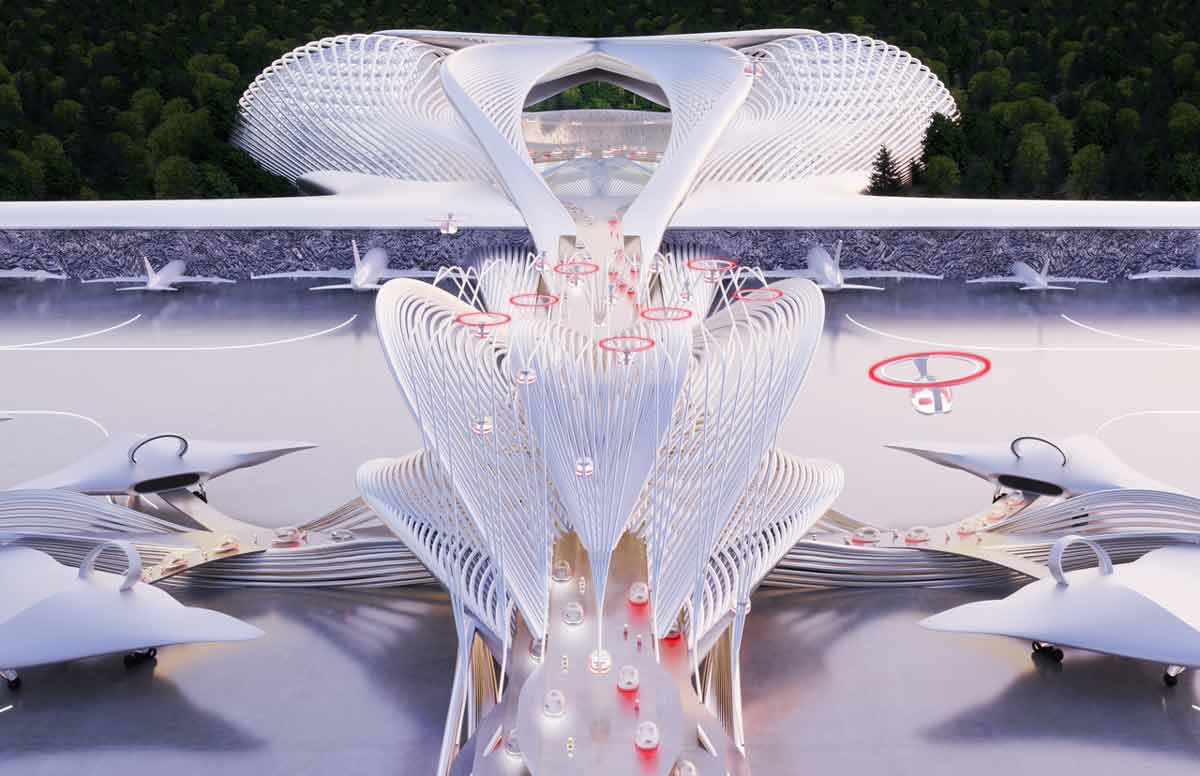 airports of the future, architect fentress competition, architecture design, atlanta city, bidens climate policies, carbon neutral, city design, climate change, design competition, design concepts, dusan sekulic, environmental architecture, extinction rebellion, fentress design competition, fiona greer, flying cars, flying pods, futuristic, futuristic design, green agreement, green architecture, green buildings, green design, hartfield international airport, HARTSFIELD-JACKSON ATLANTA INTERNATONAL DRIVE-IN AIRPORT 2100, India, Indira Ghandi Airport, innovation, innovative city design, Joe Biden, nikhil bang, over population, pods, politics, reimagining airports, student architects, sustainable design, sustainable goals, sustainable living, sustainable travel, The United Nations, traffic congestion, un green deal, unified transportation, united nations, united nations sustainable goals, year 2100, zero emission