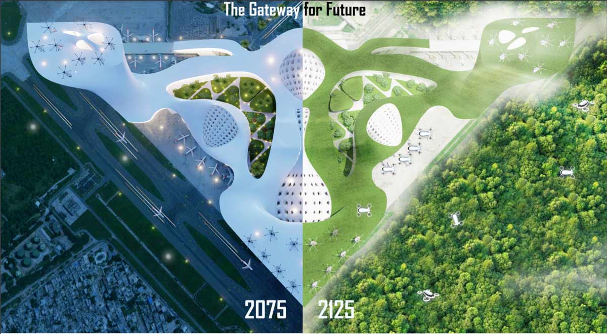 airports of the future, architect fentress competition, architecture design, atlanta city, bidens climate policies, carbon neutral, city design, climate change, design competition, design concepts, dusan sekulic, environmental architecture, extinction rebellion, fentress design competition, fiona greer, flying cars, flying pods, futuristic, futuristic design, green agreement, green architecture, green buildings, green design, hartfield international airport, HARTSFIELD-JACKSON ATLANTA INTERNATONAL DRIVE-IN AIRPORT 2100, India, Indira Ghandi Airport, innovation, innovative city design, Joe Biden, nikhil bang, over population, pods, politics, reimagining airports, student architects, sustainable design, sustainable goals, sustainable living, sustainable travel, The United Nations, traffic congestion, un green deal, unified transportation, united nations, united nations sustainable goals, year 2100, zero emission